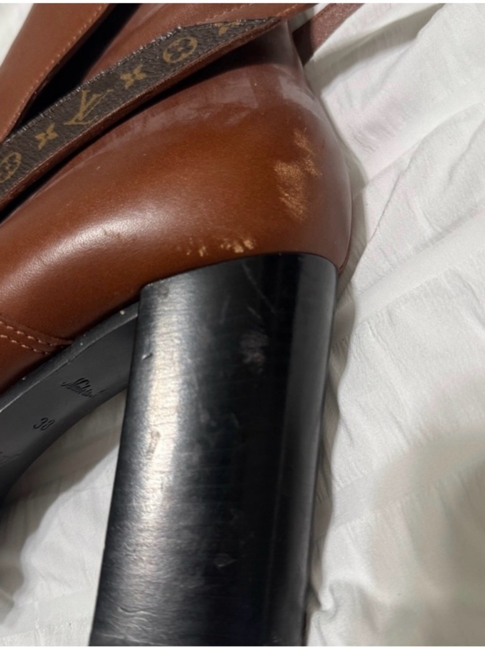 Louis Vuitton Brown Leather Platform Ankle Boots with Monogram Strap - Picture 2 of 3